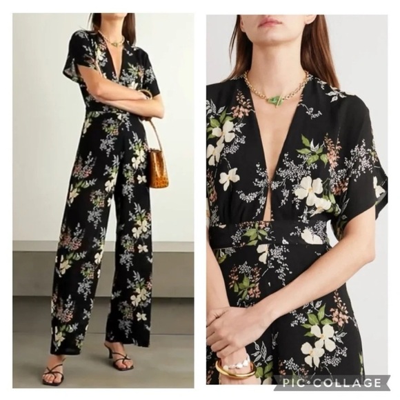 Reformation Lemongrass Jumpsuit Isabella 0 Floral Belted Wide Leg